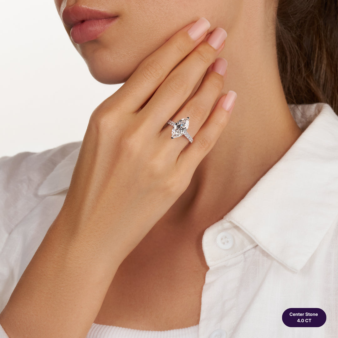 Solitaire Pave Lab Diamond Ring Marquise
