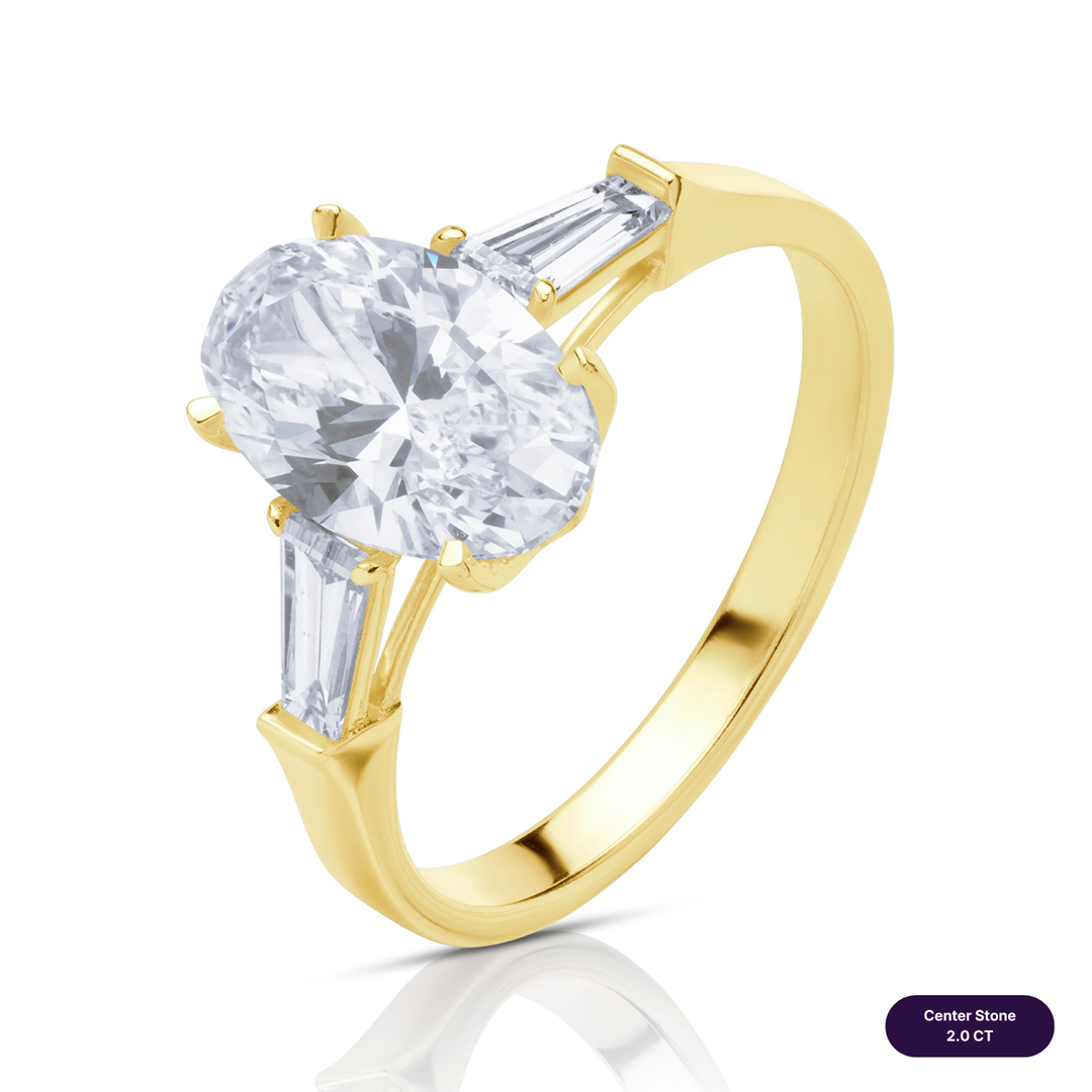 Three-Stones Lab Diamond Ring Oval with Tapered