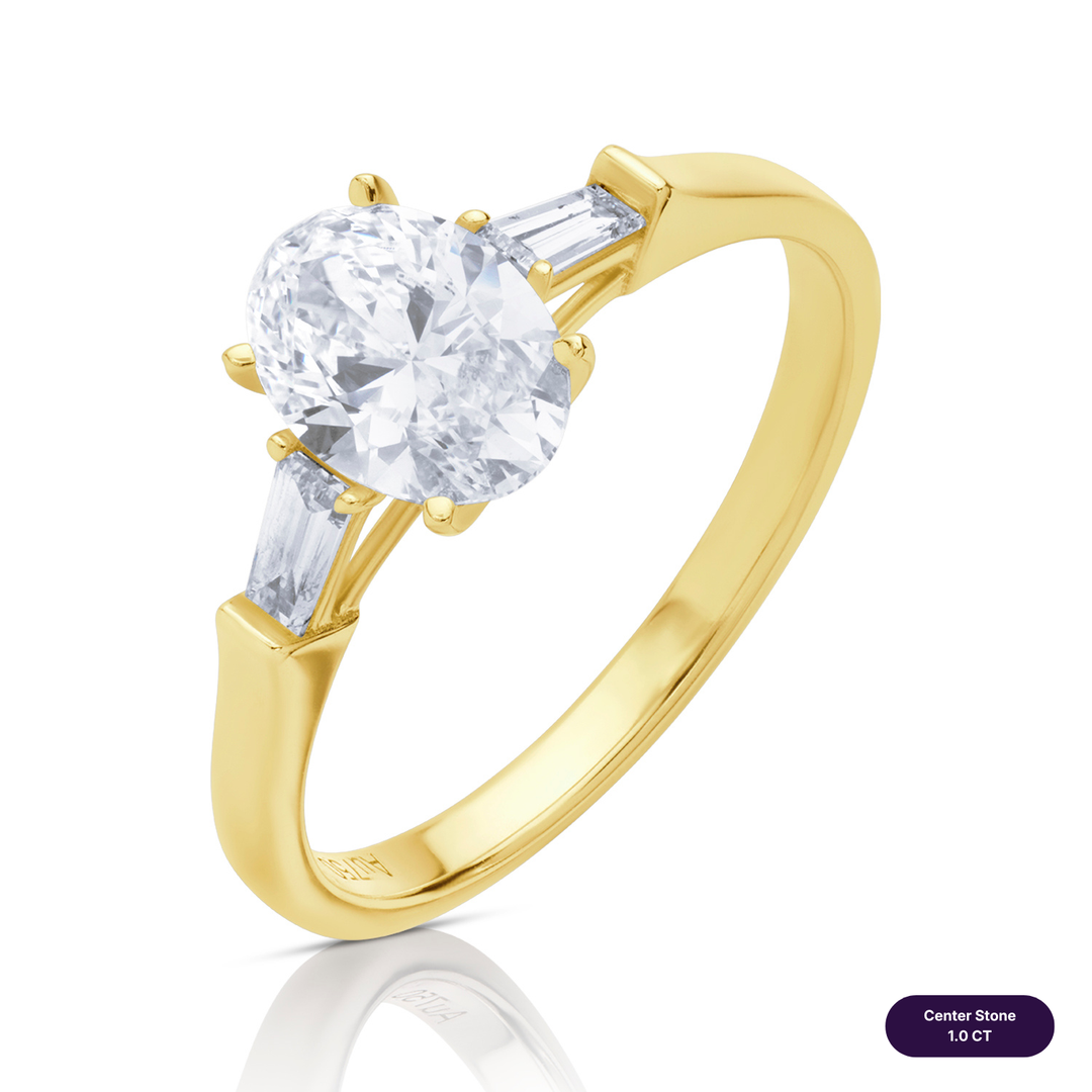 Three-Stones Lab Diamond Ring Oval with Tapered