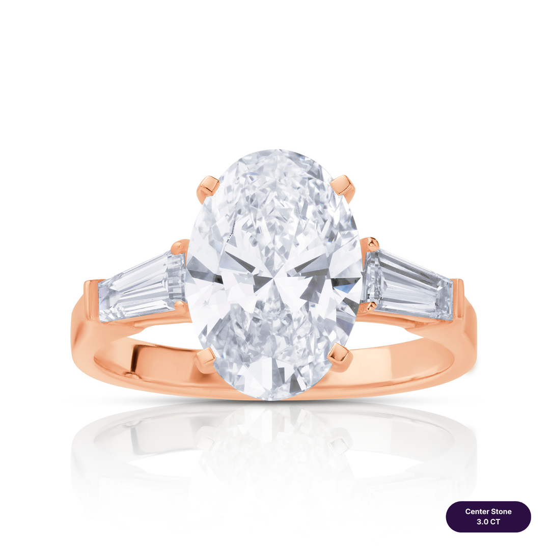 Three-Stones Lab Diamond Ring Oval with Tapered