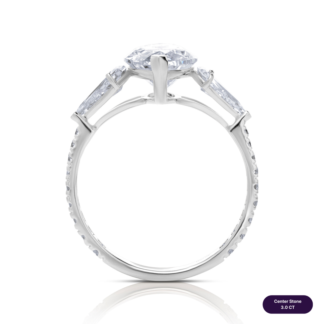 Three-Stones Lab Diamond Ring Marquise with Step Pear & Pave