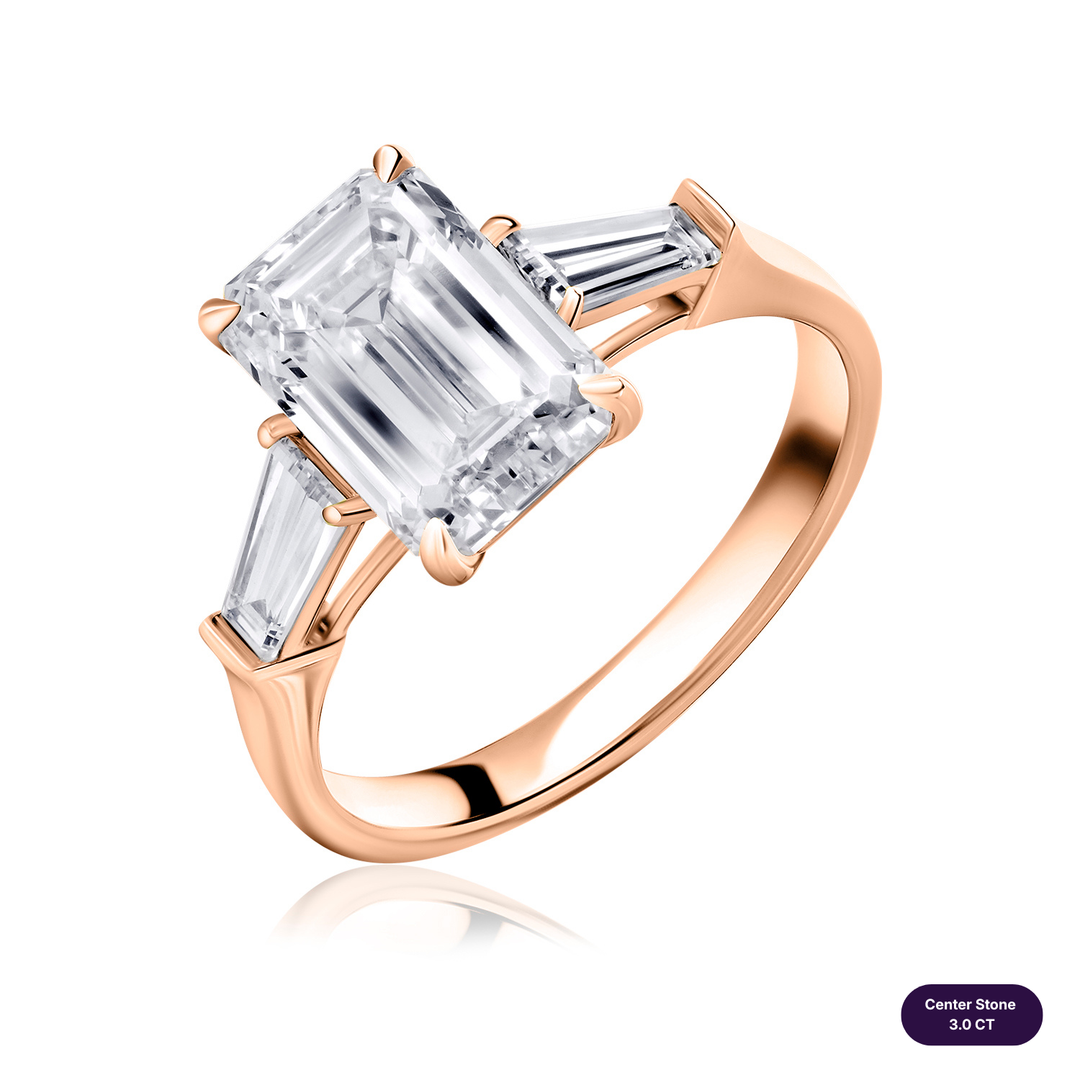 Three-Stones Lab Diamond Ring Emerald with Tapered