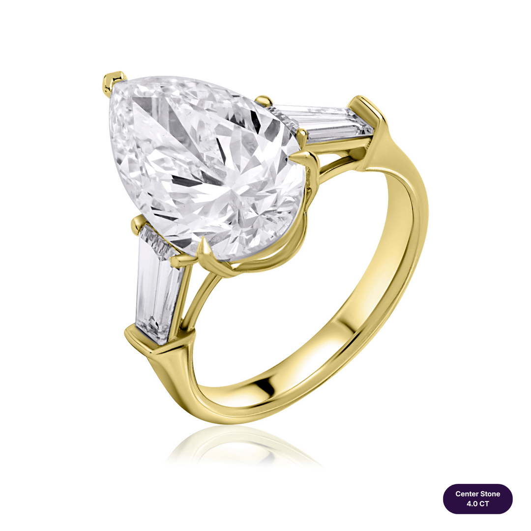 Three-Stones Lab Diamond Ring Pear with Tapered