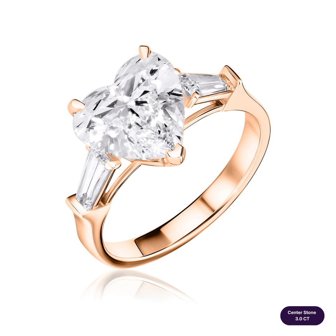 Three-Stones Lab Diamond Ring Heart with Tapered