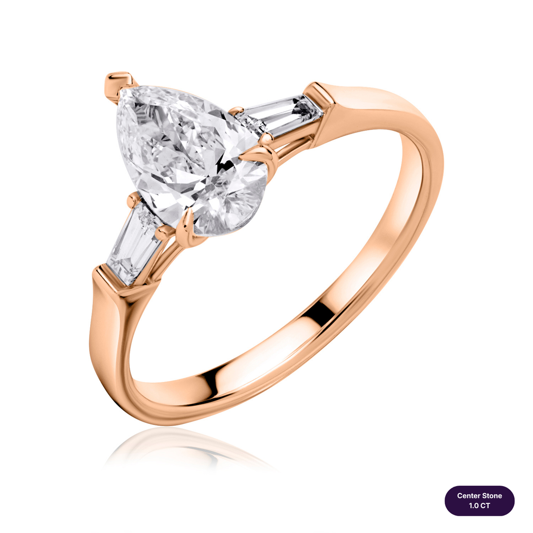 Three-Stones Lab Diamond Ring Pear with Tapered