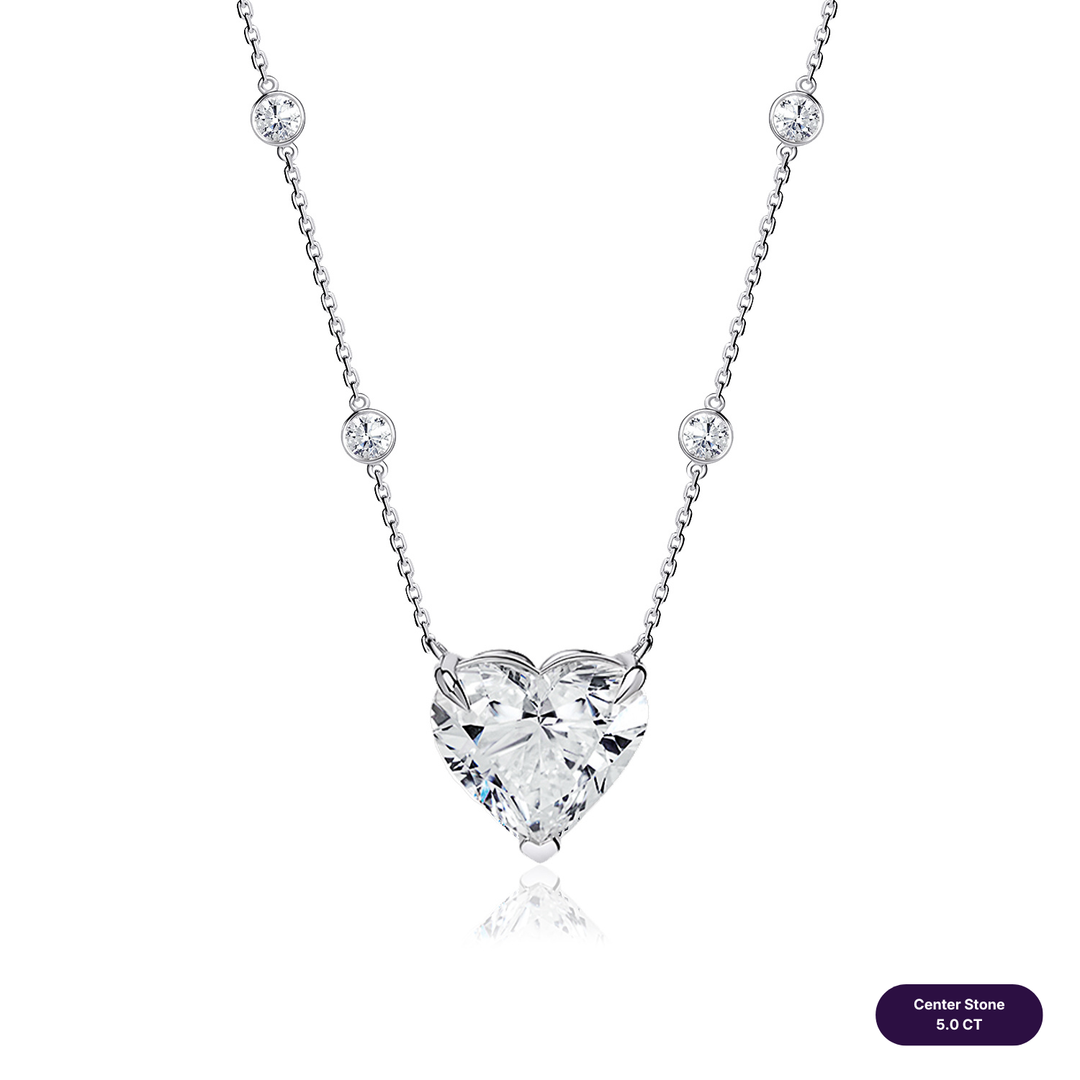 Solitaire Lab Diamond Necklace Heart with Round