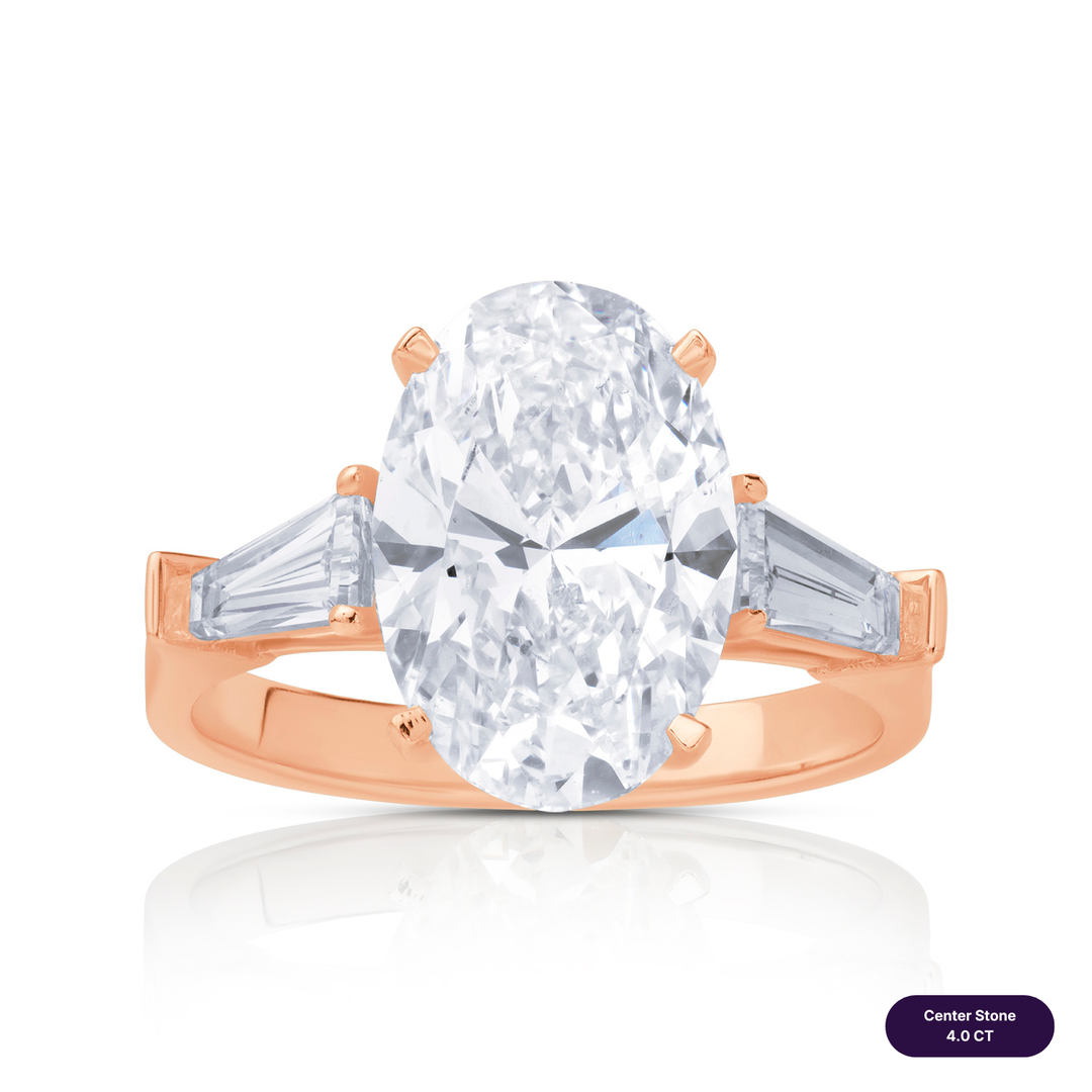 Three-Stones Lab Diamond Ring Oval with Tapered