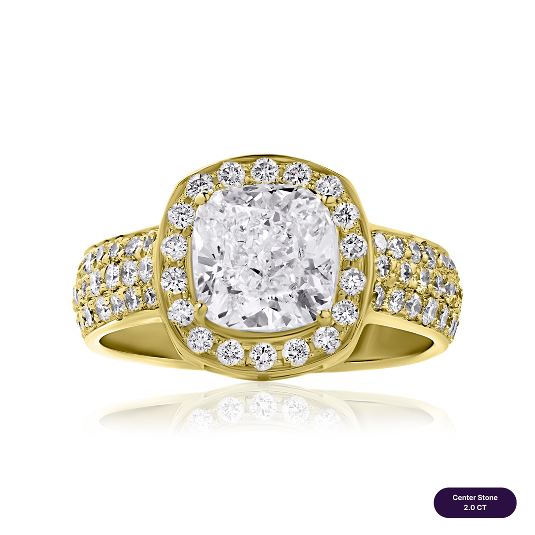 Solitaire Pave Lab Diamond Ring Square Cushion
