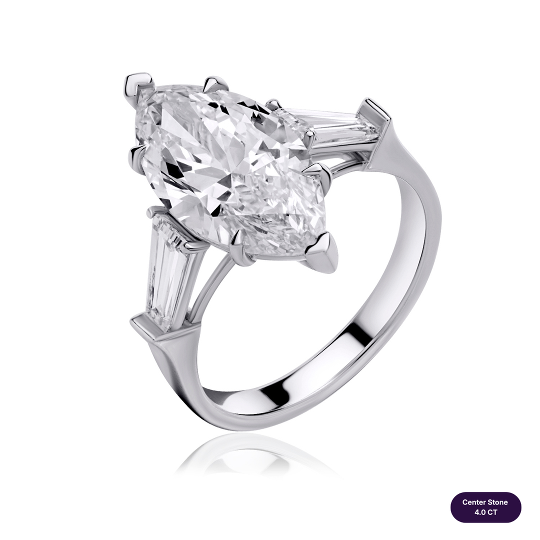 Three-Stones Lab Diamond Ring Marquise with Tapered