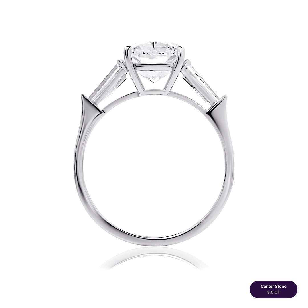 Three-Stones Lab Diamond Ring Cushion with Tapered