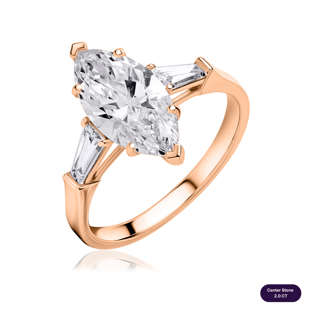 Three-Stones Lab Diamond Ring Marquise with Tapered