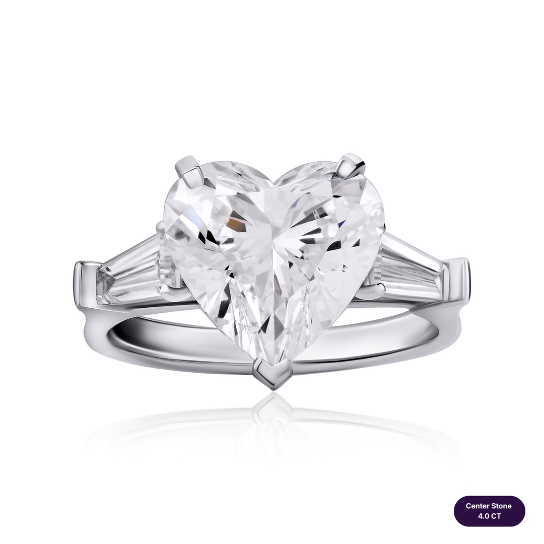 Three-Stones Lab Diamond Ring Heart with Tapered