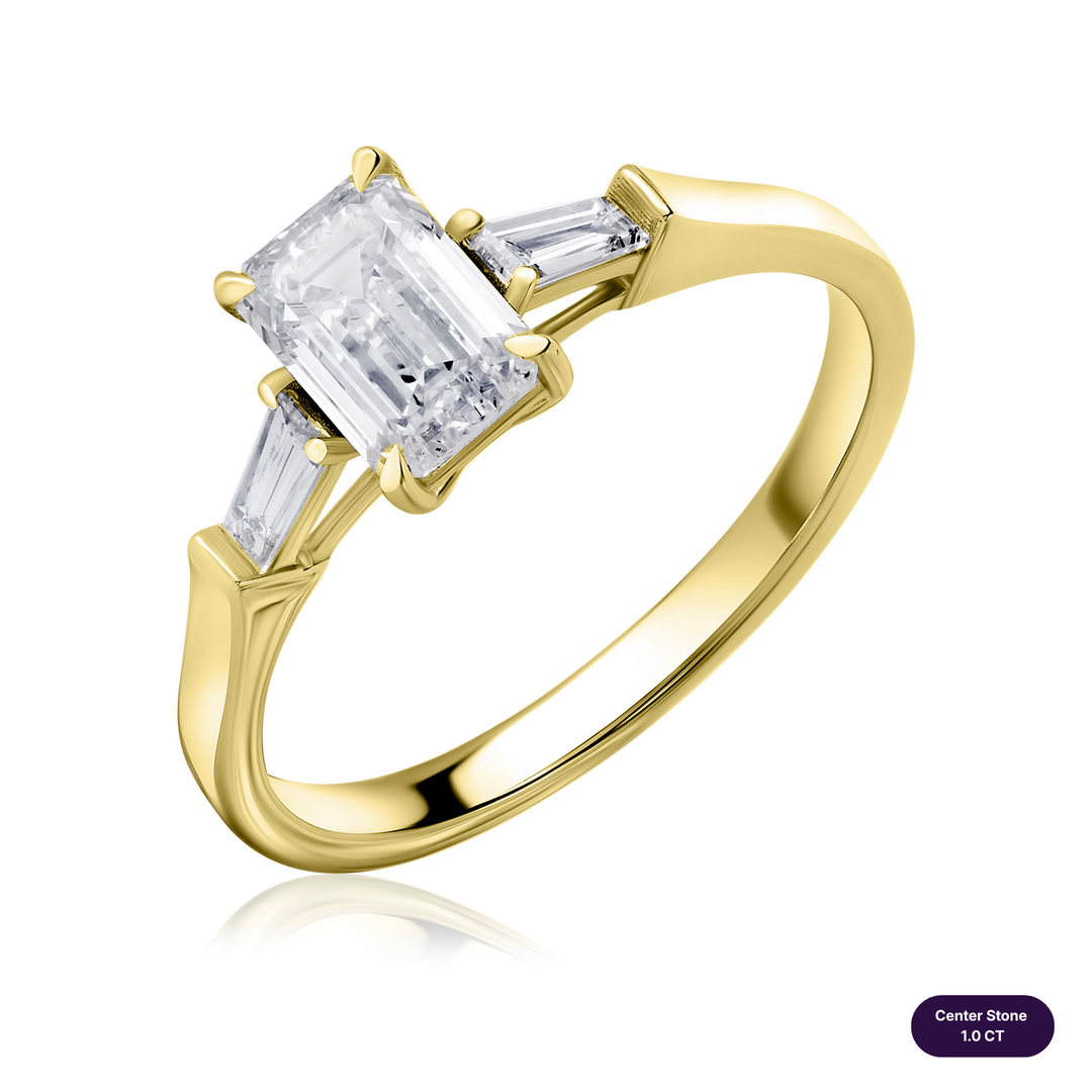 Three-Stones Lab Diamond Ring Emerald with Tapered