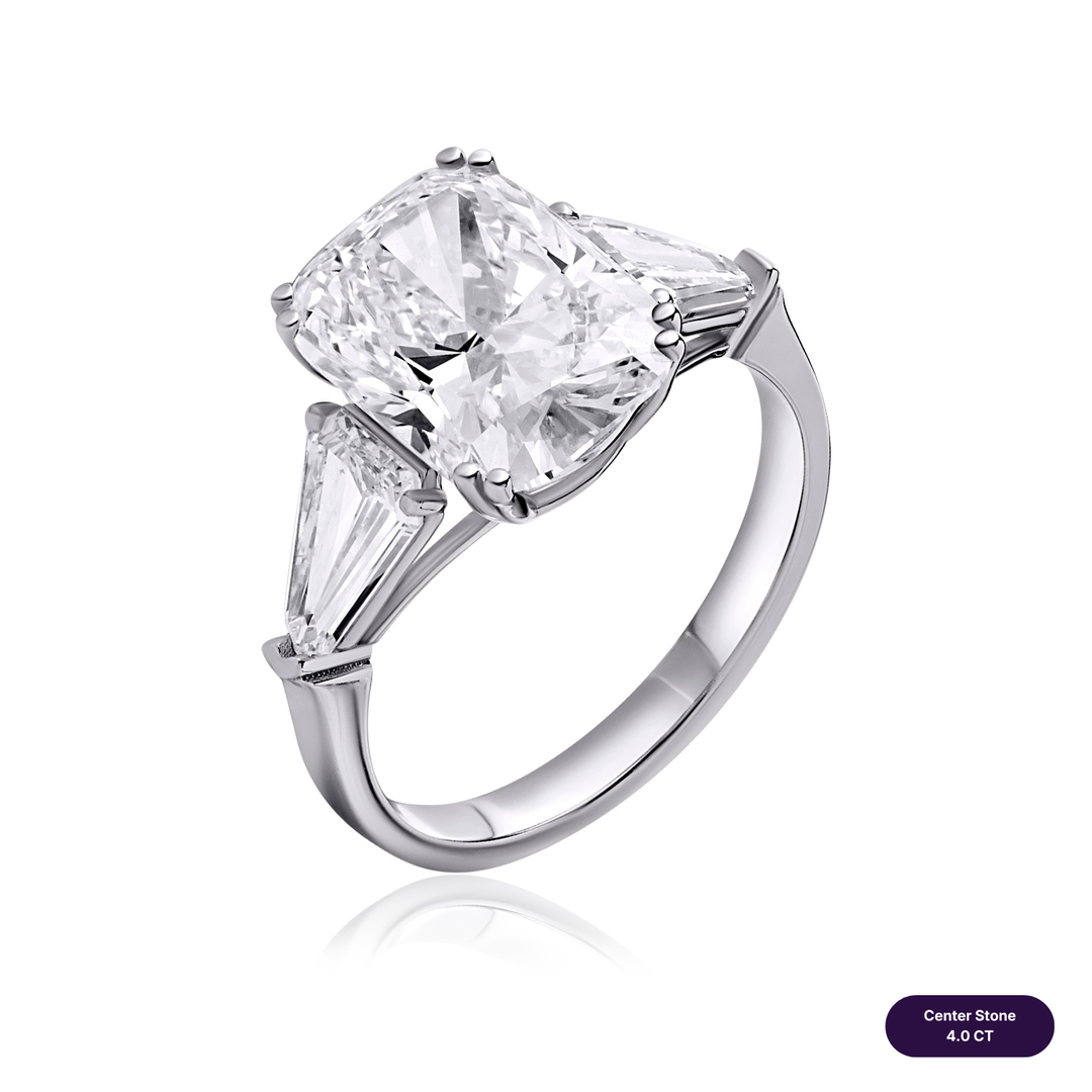 Three-Stones Lab Diamond Ring Cushion with Shield