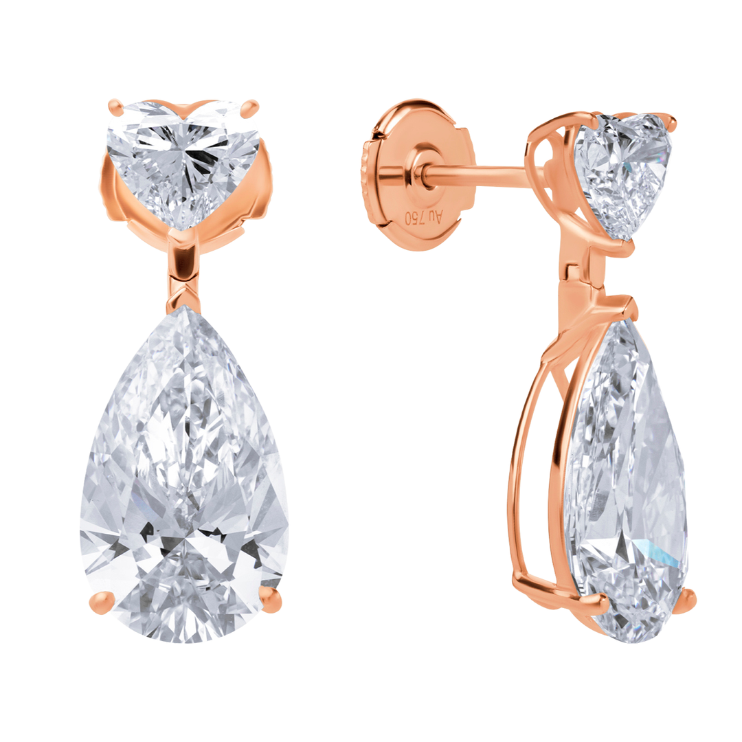 Drop Lab Diamond Earrings Pear with Heart