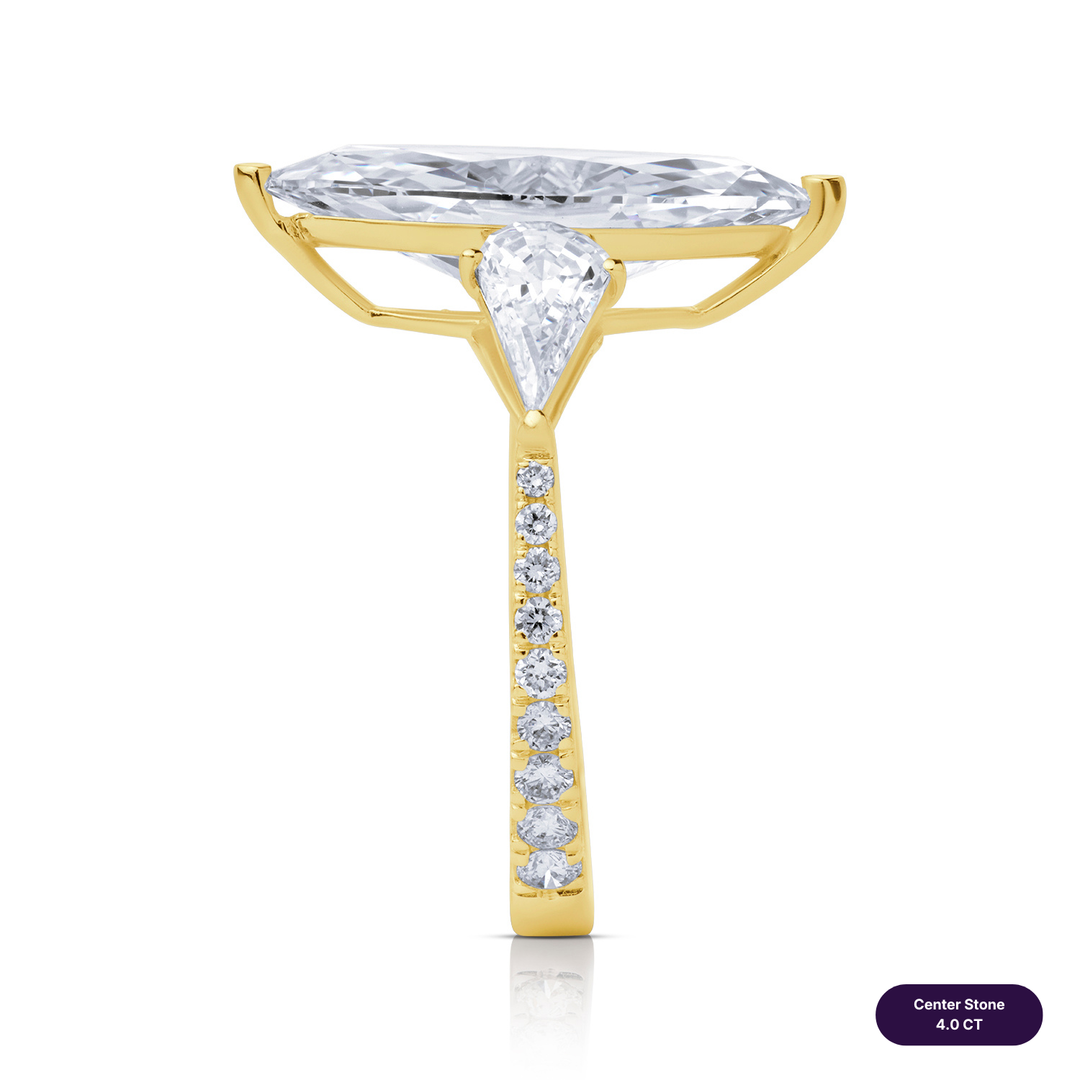 Three-Stones Lab Diamond Ring Marquise with Step Pear & Pave