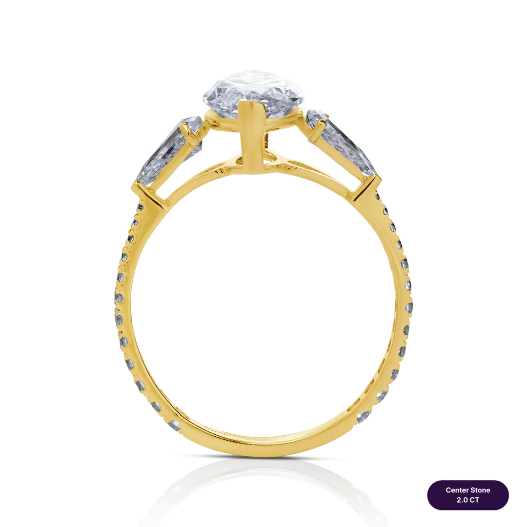Three-Stones Lab Diamond Ring Marquise with Step Pear & Pave