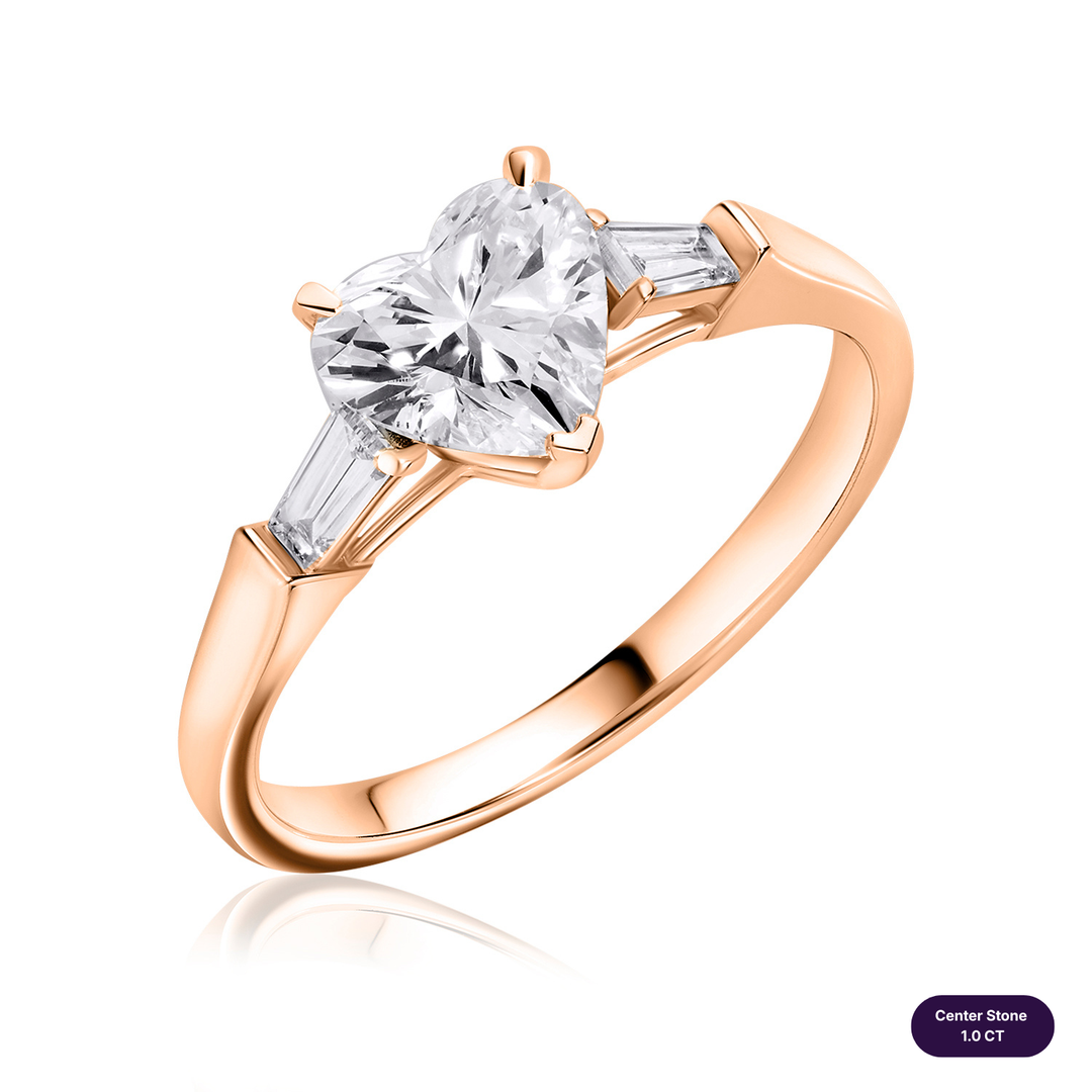 Three-Stones Lab Diamond Ring Heart with Tapered