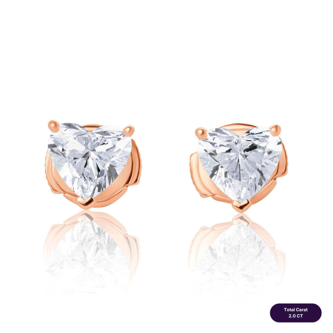 Solitaire Stud Lab Diamond Earrings Heart