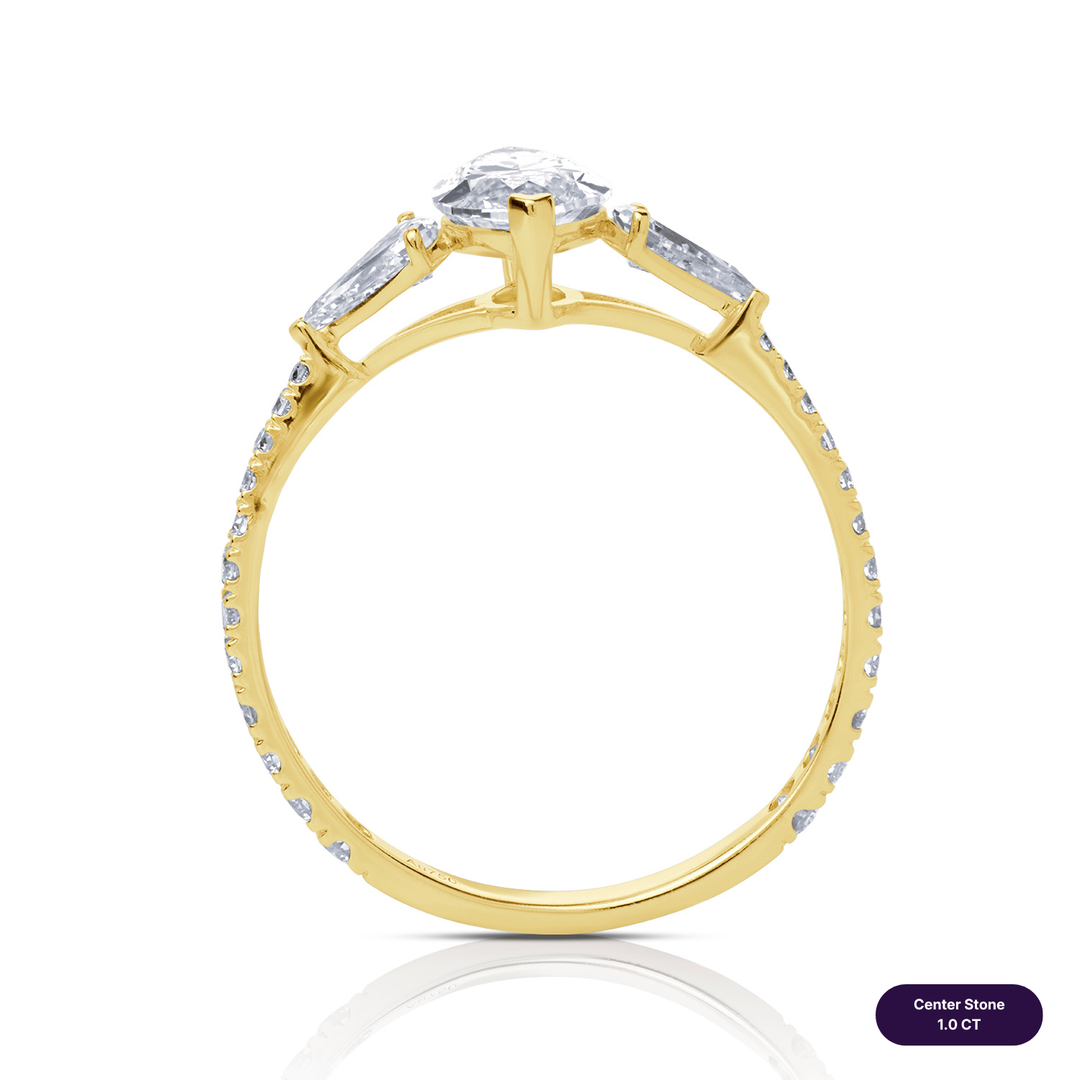 Three-Stones Lab Diamond Ring Marquise with Step Pear & Pave