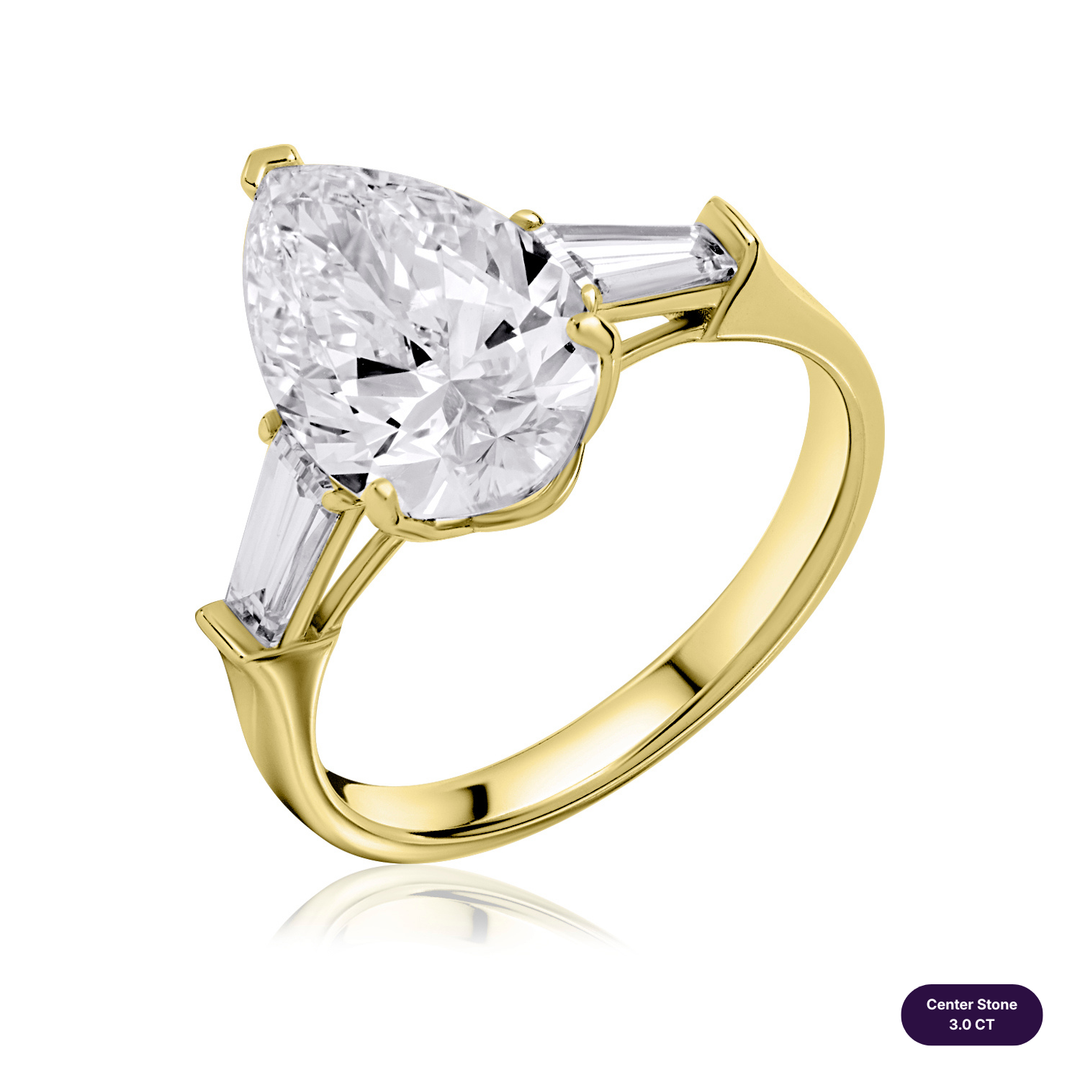 Three-Stones Lab Diamond Ring Pear with Tapered