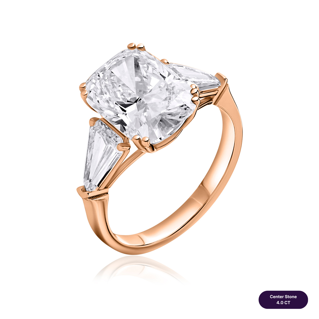 Three-Stones Lab Diamond Ring Cushion with Shield