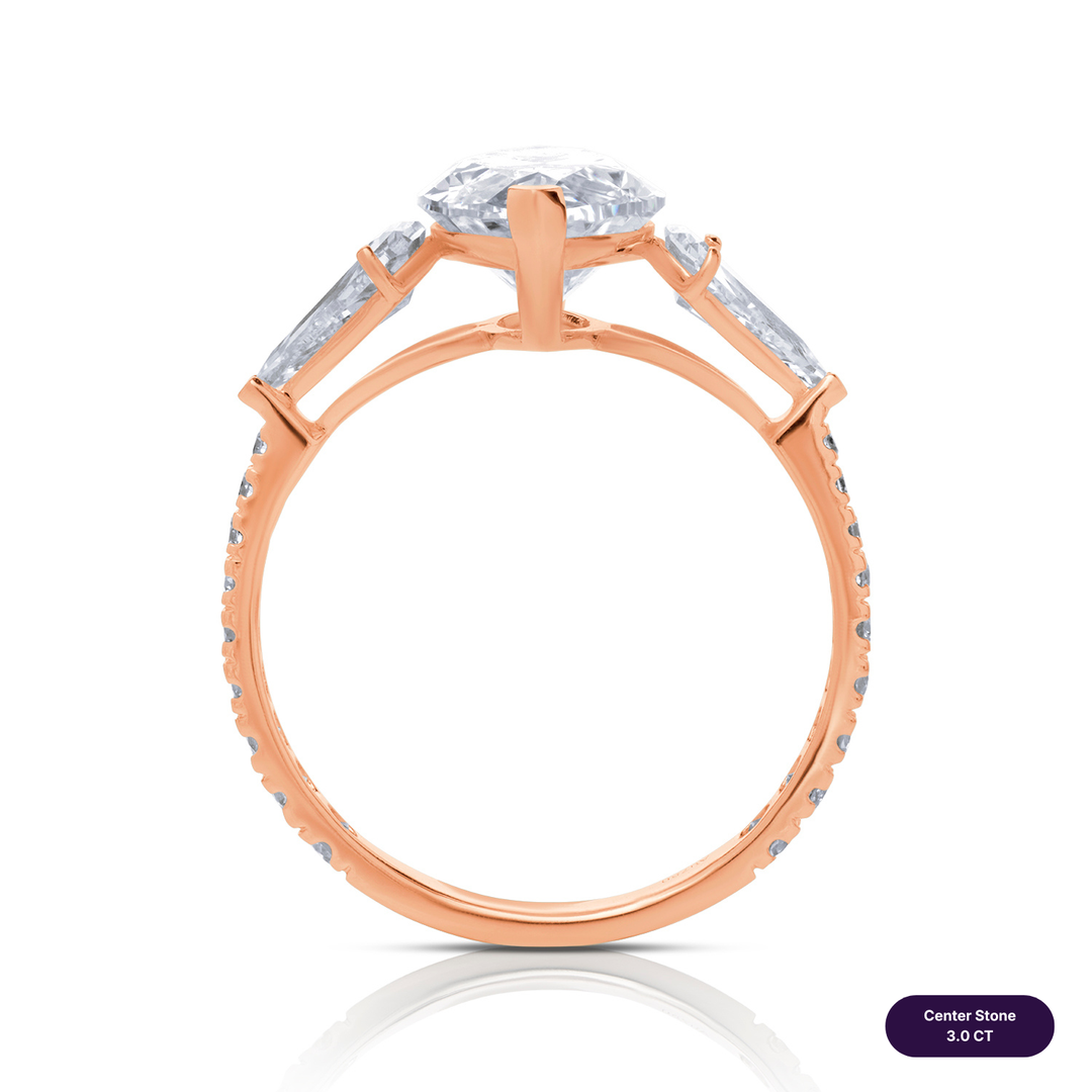 Three-Stones Lab Diamond Ring Marquise with Step Pear & Pave