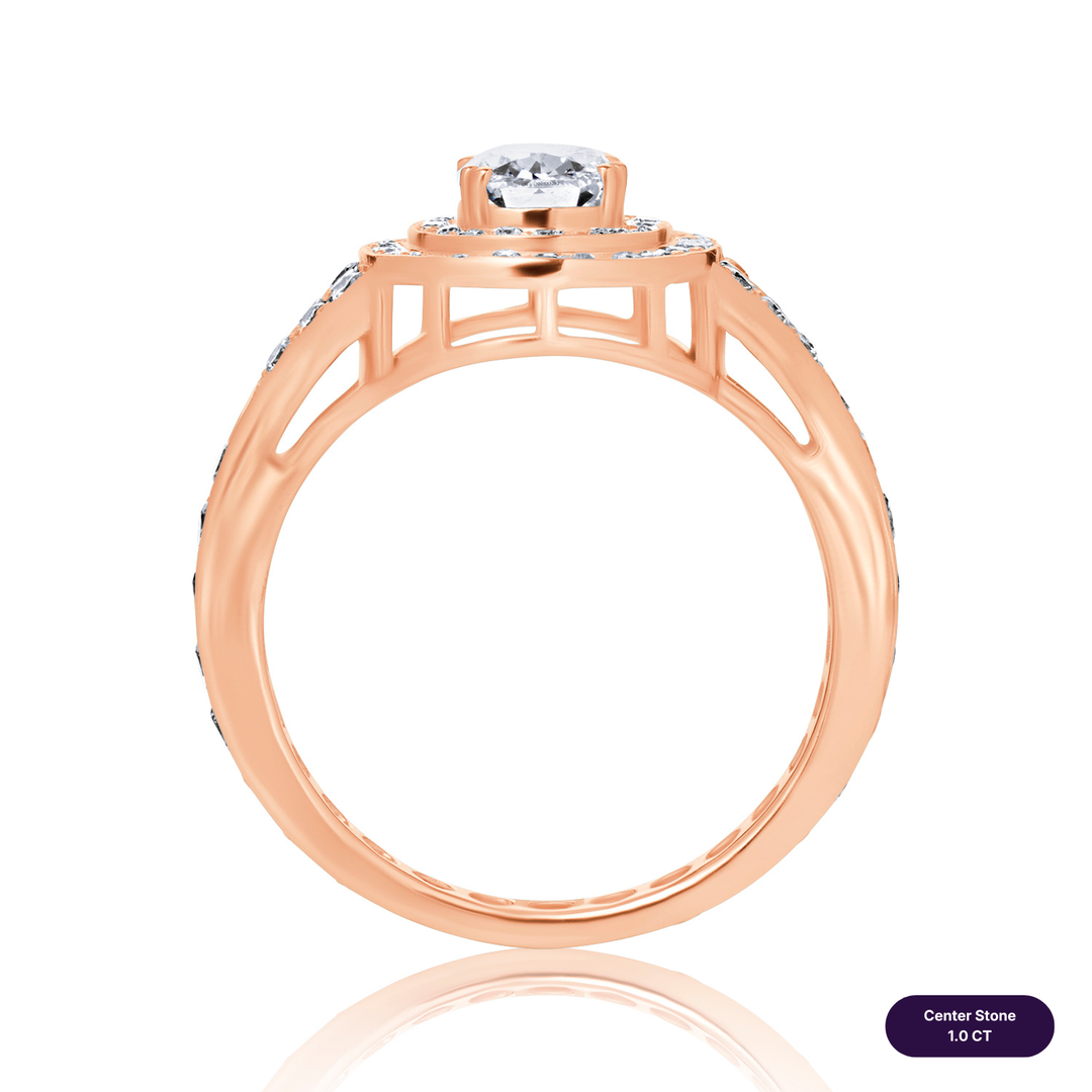 Double Halo Lab Diamond Ring Elongated Cushion with Pave