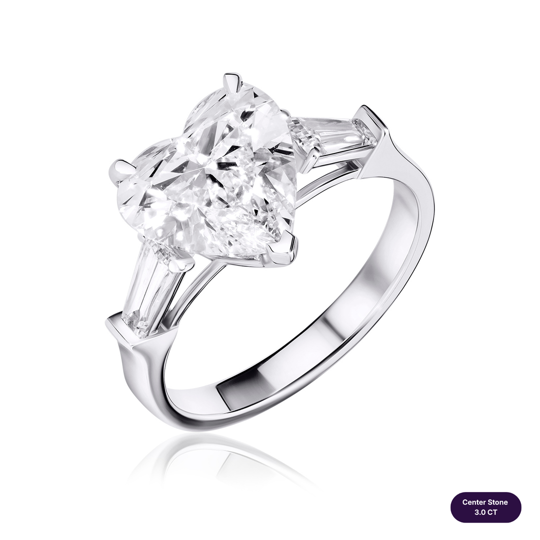 Three-Stones Lab Diamond Ring Heart with Tapered