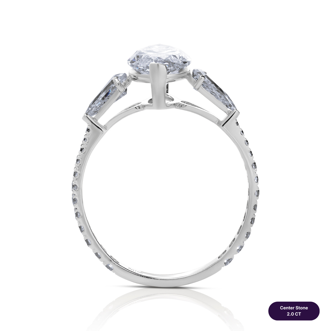 Three-Stones Lab Diamond Ring Marquise with Step Pear & Pave
