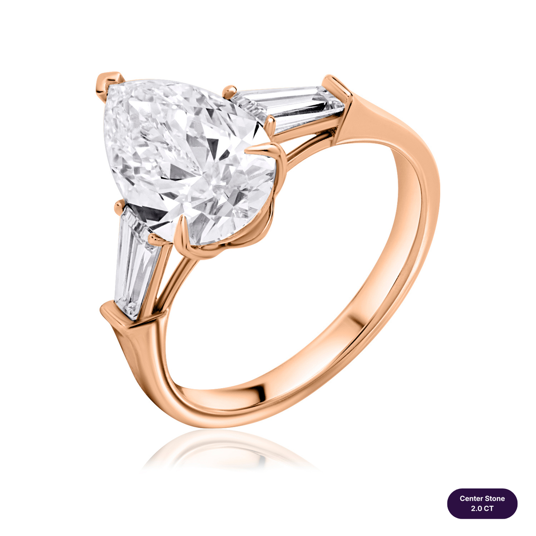 Three-Stones Lab Diamond Ring Pear with Tapered