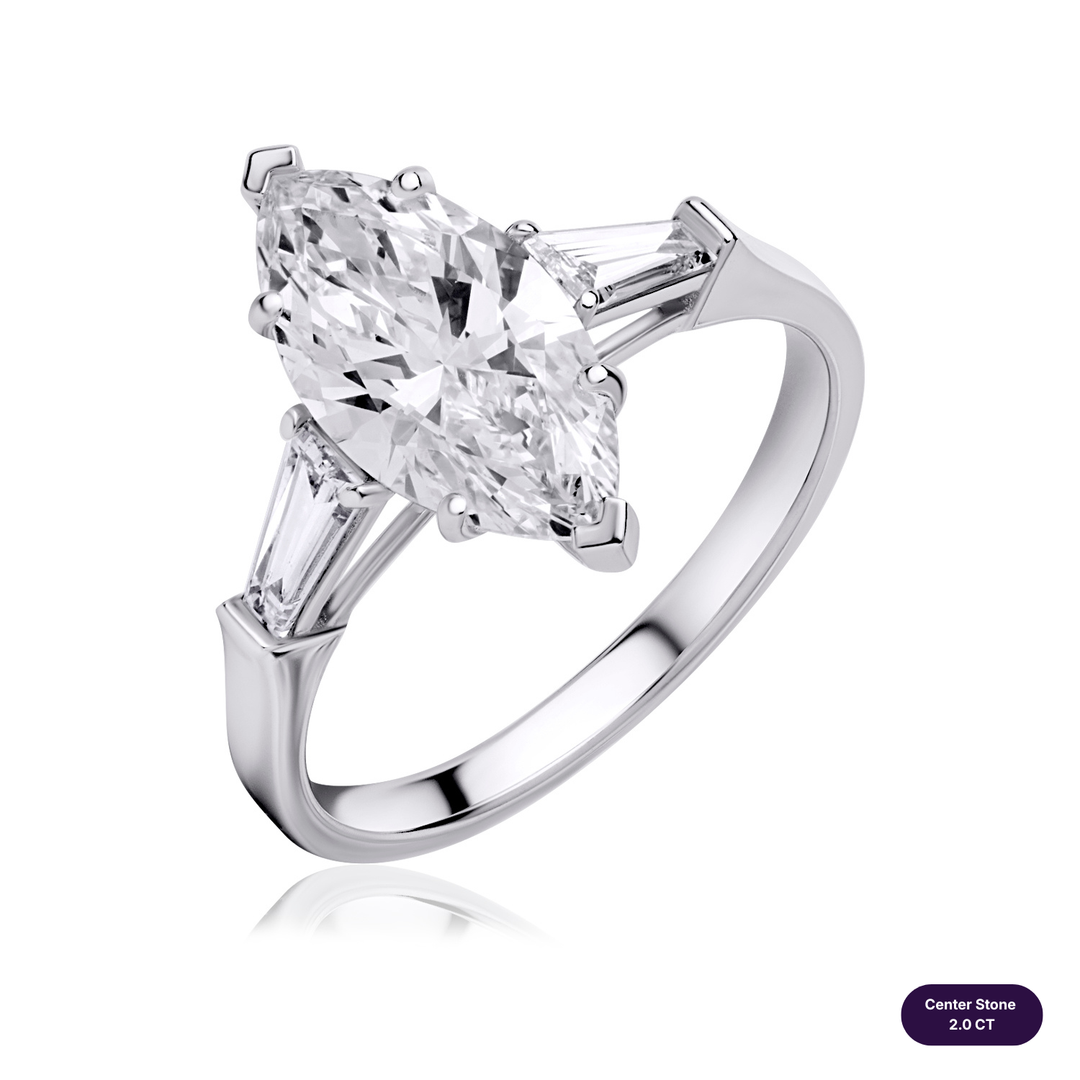 Three-Stones Lab Diamond Ring Marquise with Tapered