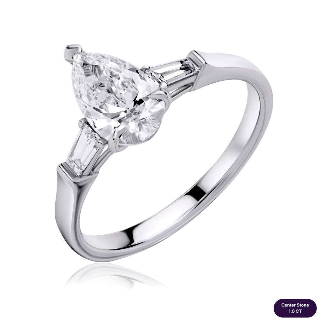 Three-Stones Lab Diamond Ring Pear with Tapered