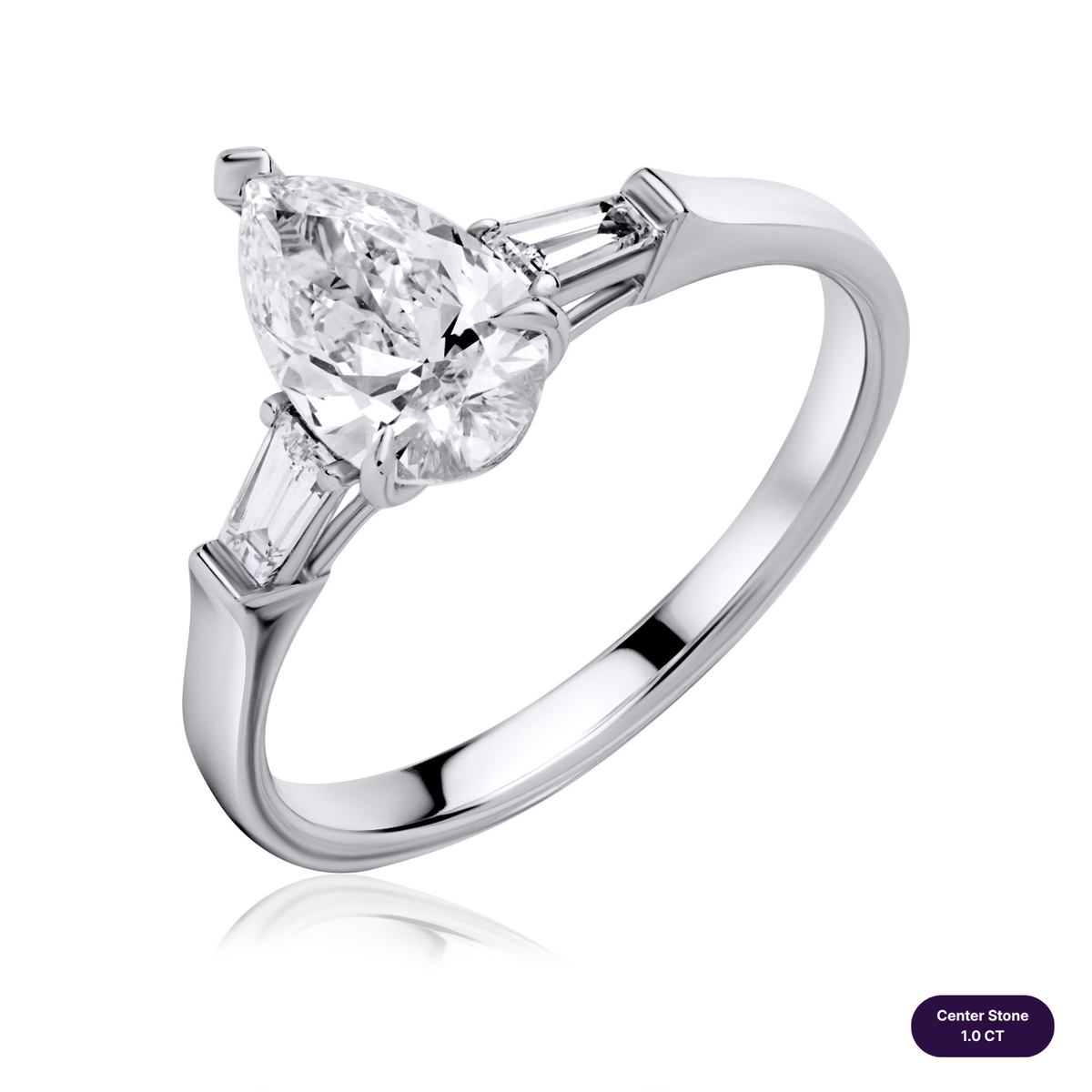 Three stones lab diamond ring pear with tapered