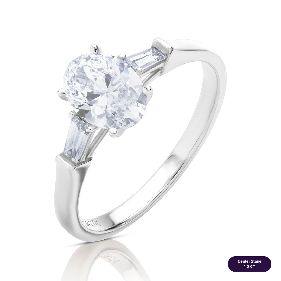 Three-Stones Lab Diamond Ring Oval with Tapered