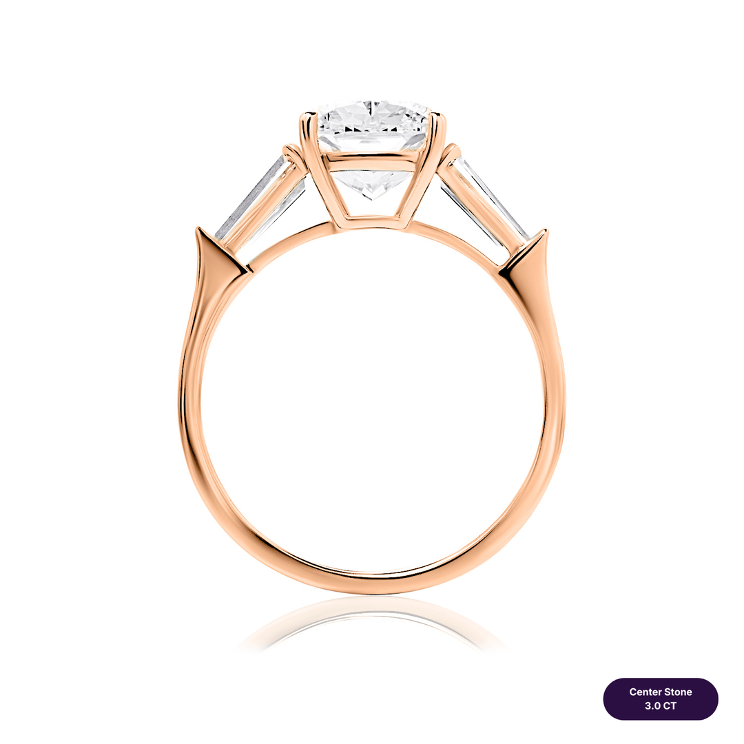 Three-Stones Lab Diamond Ring Cushion with Tapered