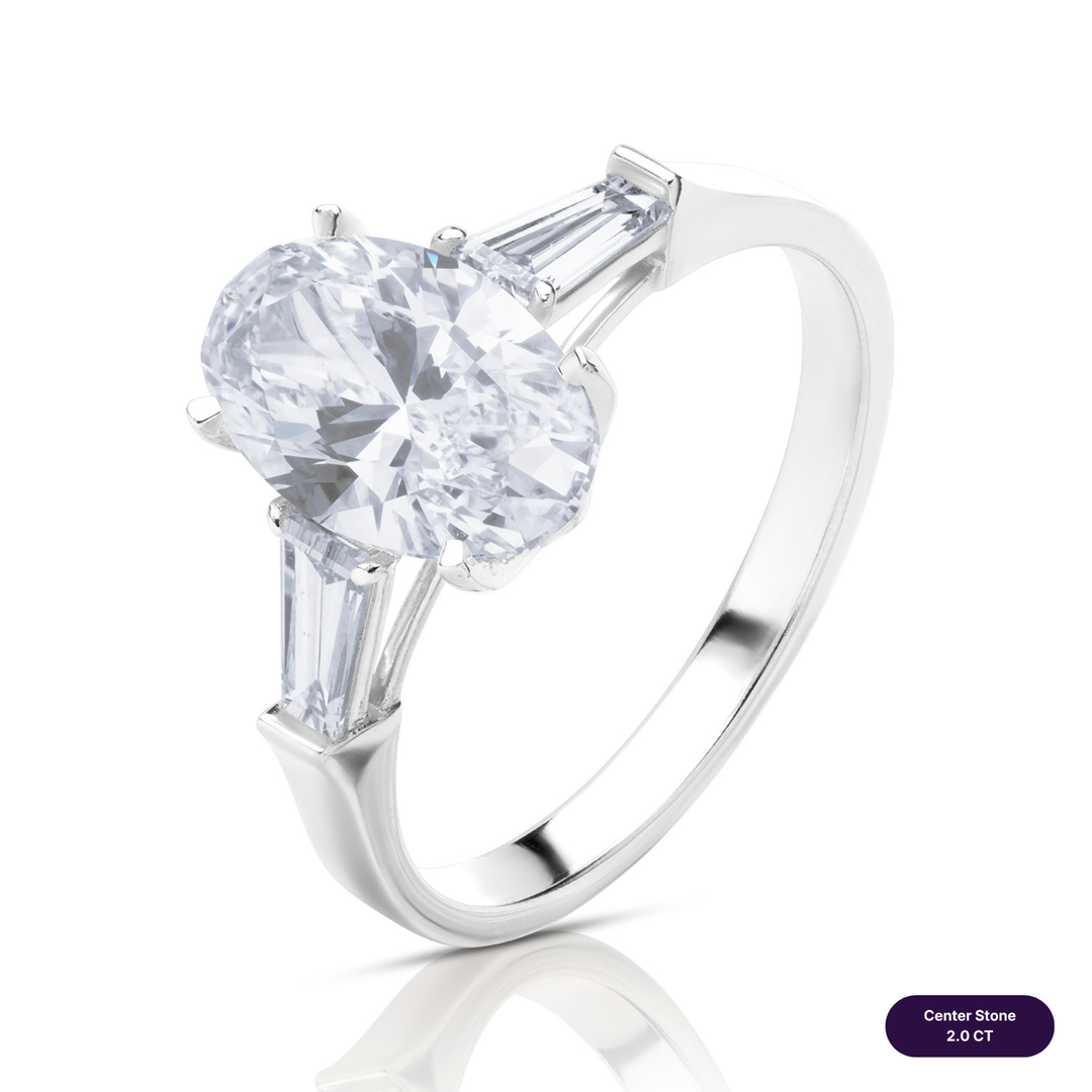 Three-Stones Lab Diamond Ring Oval with Tapered