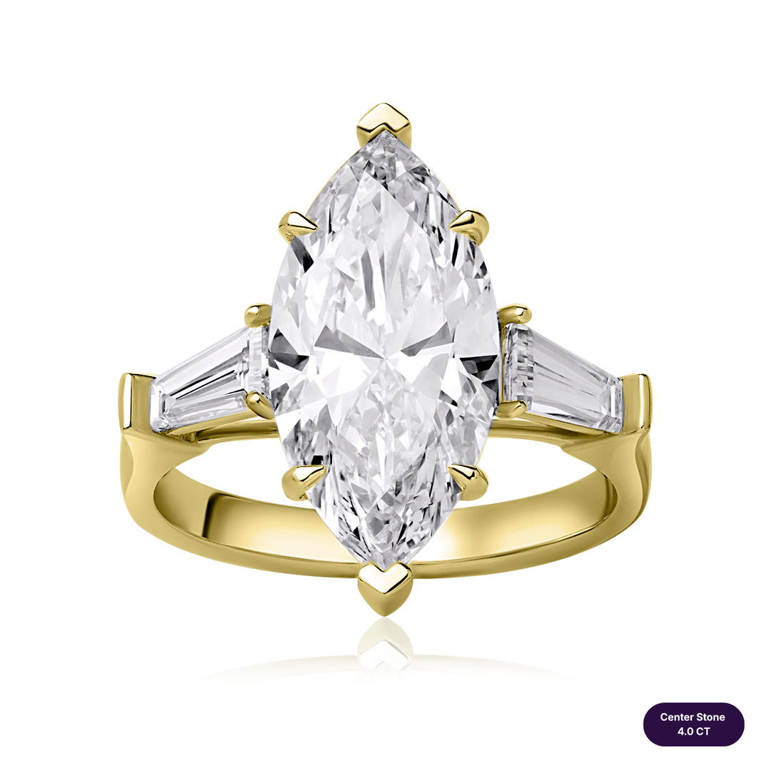 Three-Stones Lab Diamond Ring Marquise with Tapered