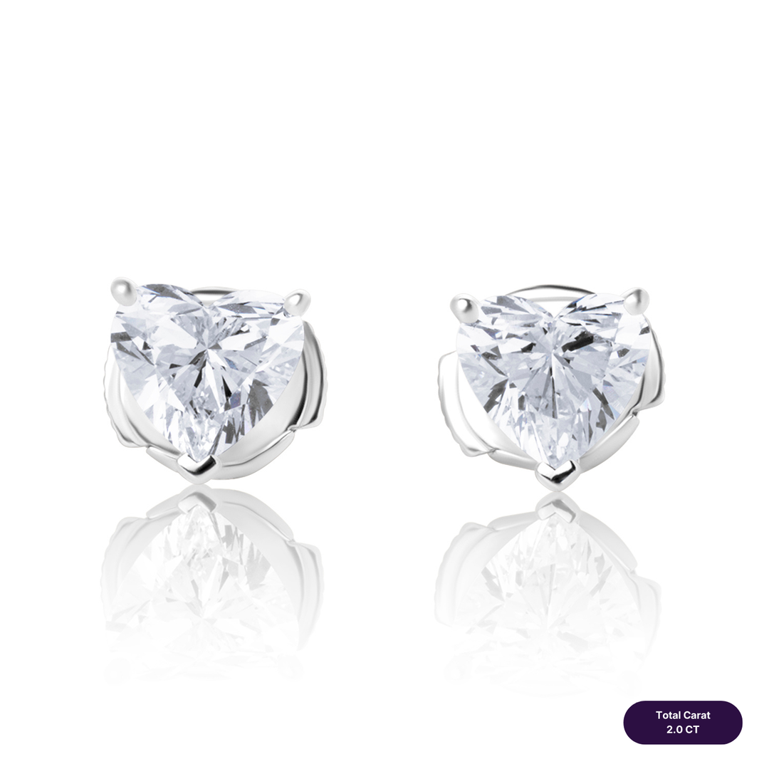 Solitaire Stud Lab Diamond Earrings Heart