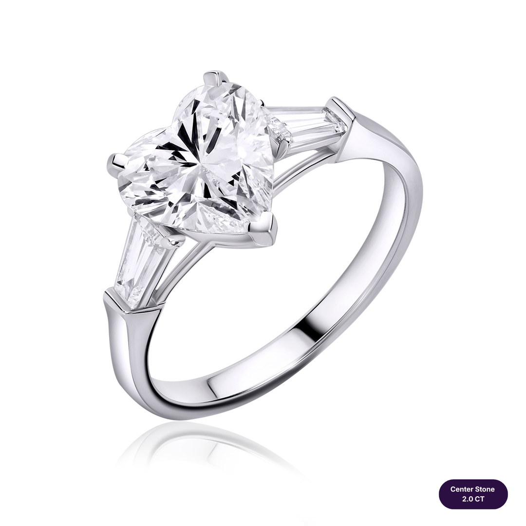 Three-Stones Lab Diamond Ring Heart with Tapered