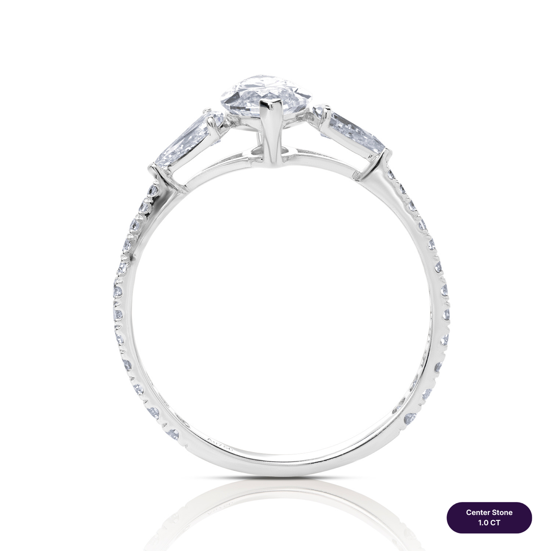 Three-Stones Lab Diamond Ring Marquise with Step Pear & Pave