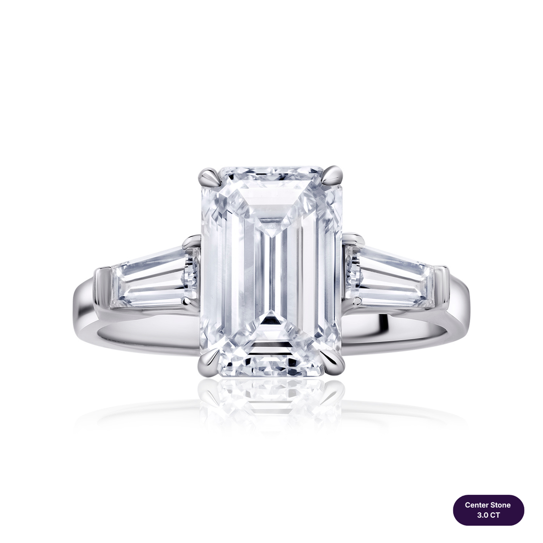 Three-Stones Lab Diamond Ring Emerald with Tapered