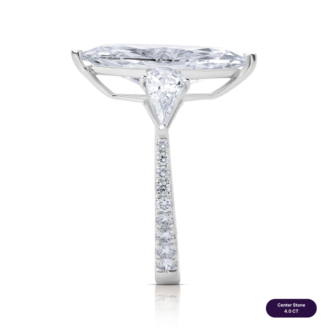 Three-Stones Lab Diamond Ring Marquise with Step Pear & Pave