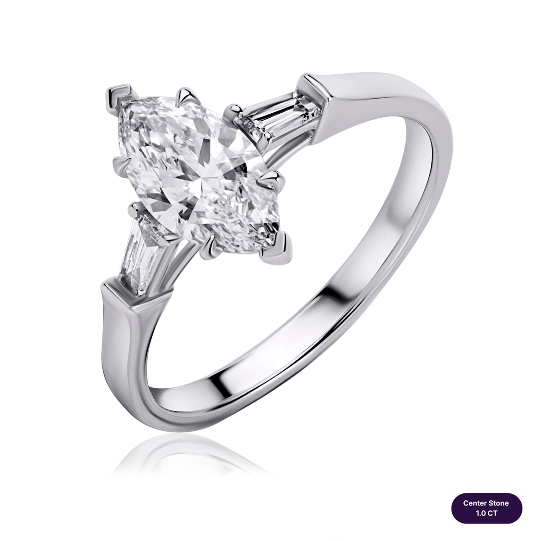 Three-Stones Lab Diamond Ring Marquise with Tapered