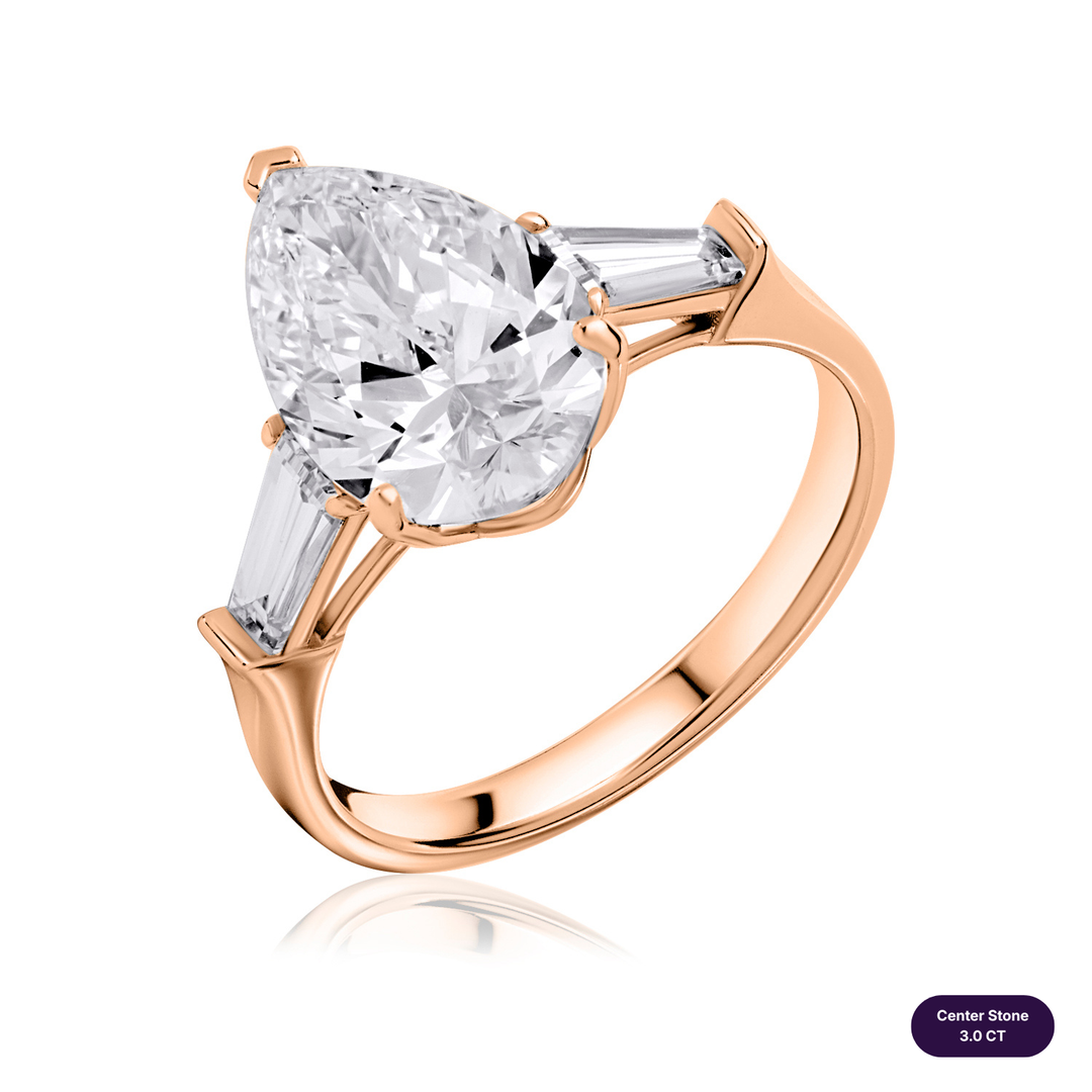 Three-Stones Lab Diamond Ring Pear with Tapered