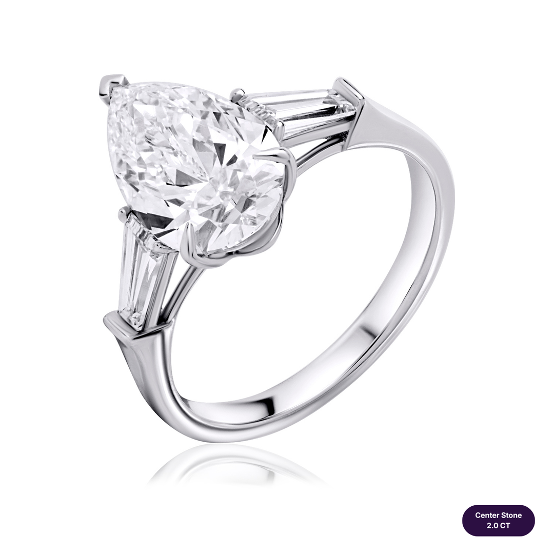 Three-Stones Lab Diamond Ring Pear with Tapered