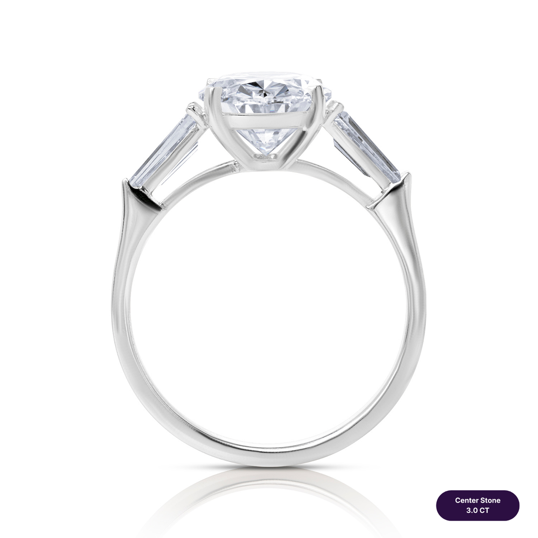 Three-Stones Lab Diamond Ring Oval with Tapered