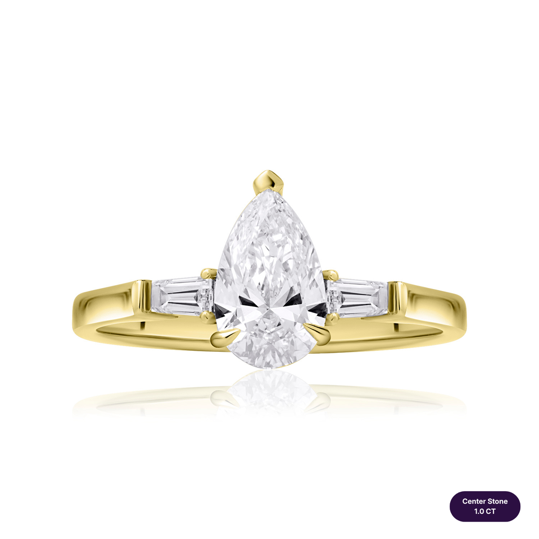 Three-Stones Lab Diamond Ring Pear with Tapered