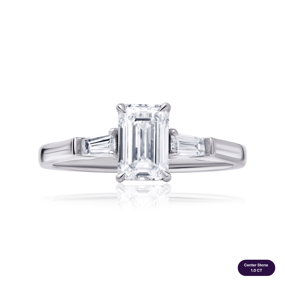 Three-Stones Lab Diamond Ring Emerald with Tapered