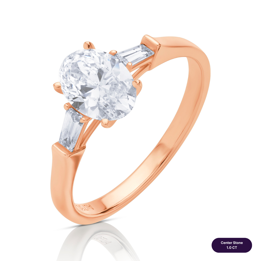 Three-Stones Lab Diamond Ring Oval with Tapered